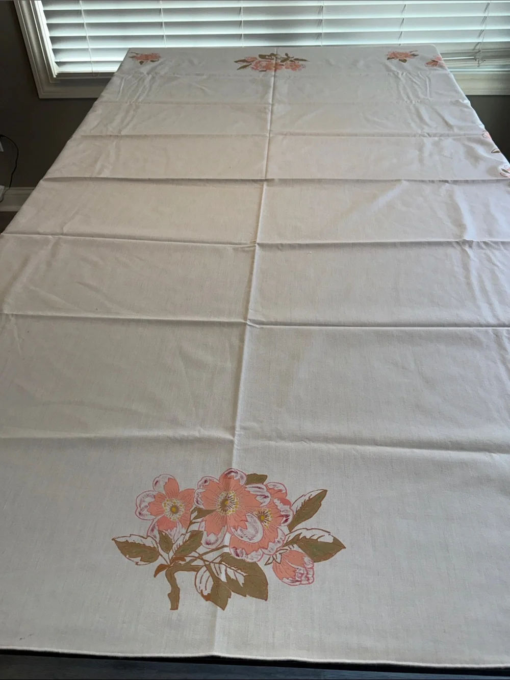 Vintage rectangle tablecloth coral peach pink flowers cottagecore sweet coquette